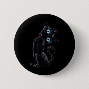 Black Cat Lazy Cute Meme Button Eyes Kitty Lovers