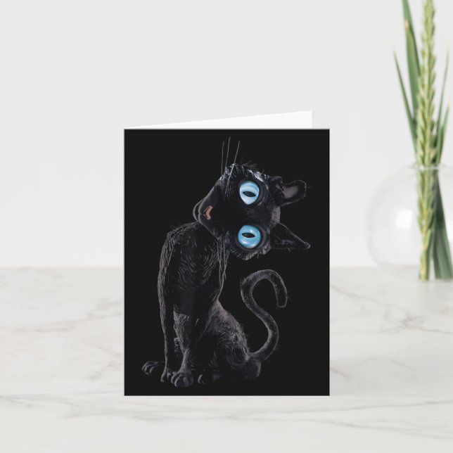 Black Cat Lazy Cute Meme Button Eyes Kitty Lovers Card (Front)