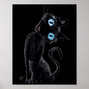 Black Cat Lazy Cute Meme Button Eyes Kitty Lovers Poster