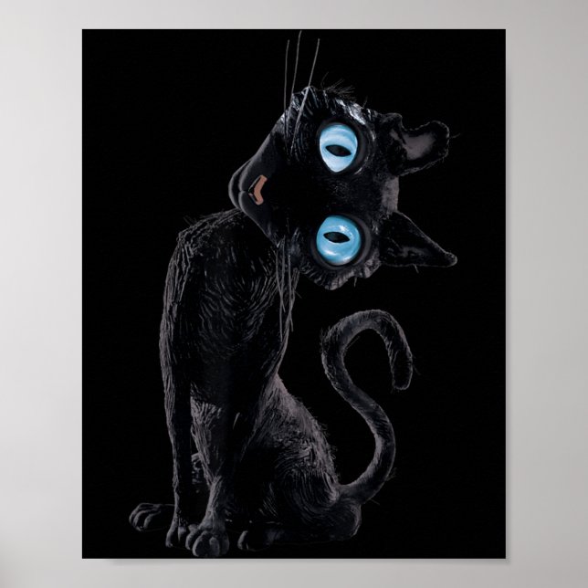 Black Cat Lazy Cute Meme Button Eyes Kitty Lovers Poster (Front)