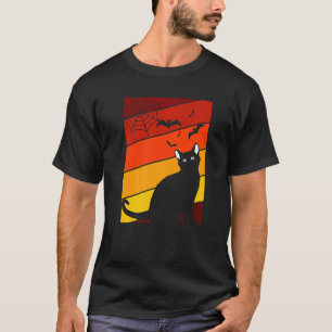 Black Cat Lazy Halloween Costume Retro Kitten Bat T-Shirt