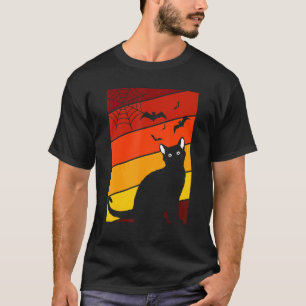 Black Cat Lazy Halloween Costume Retro Kitten Bat  T-Shirt
