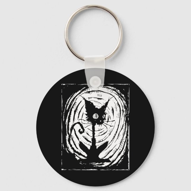 Black Cat Lazy Halloween Costume Y Y Performance Key Ring (Front)