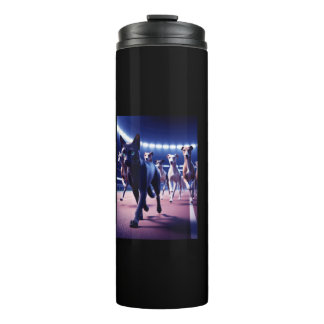 Black Cat Leading Pack Of Dogs At Dog Track Thermal Tumbler