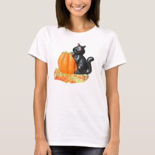 Black Cat leaning on a Pumpkin T-Shirt