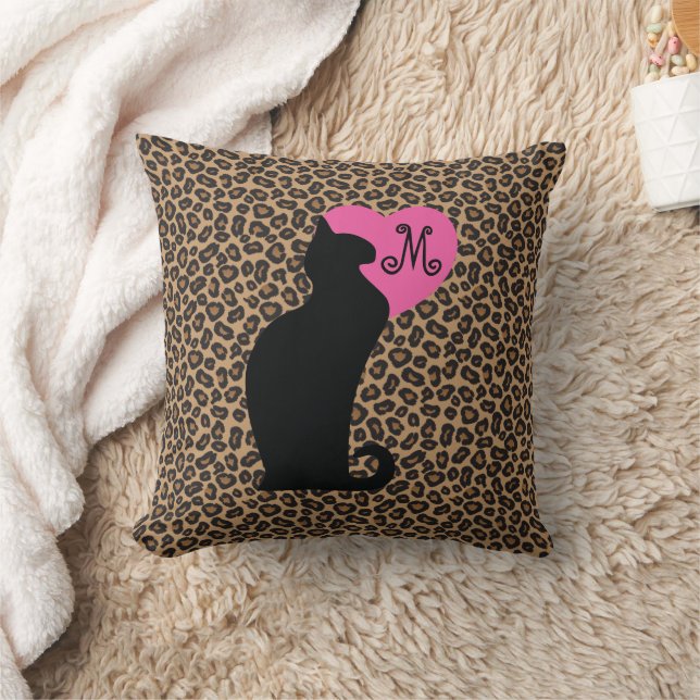 Black Cat Leopard Monogram Cushion (Blanket)