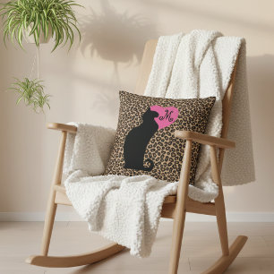 Black Cat Leopard Monogram Cushion