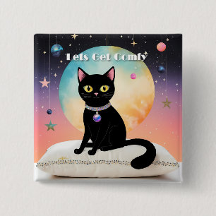 Black Cat - Lets Get Comfy 15 Cm Square Badge