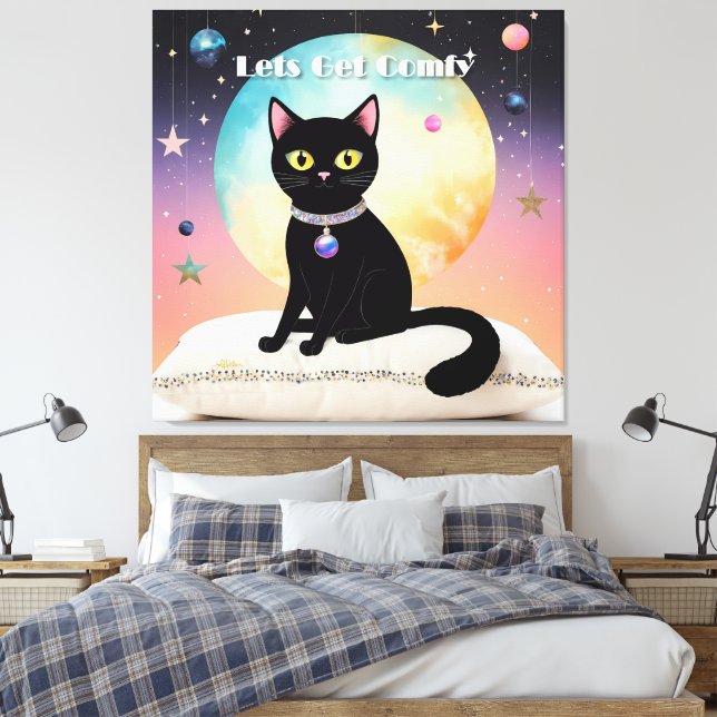 Black Cat - Lets Get Comfy Canvas Print (Insitu(Bedroom))
