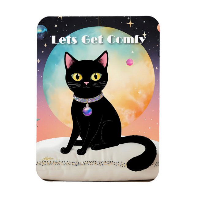 Black Cat - Lets Get Comfy Magnet (Vertical)