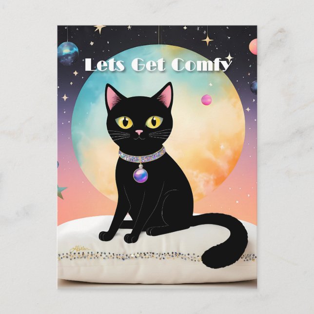 Black Cat - Lets Get Comfy Postcard (Front)