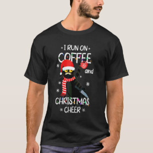 Black Cat Lights I Run On Coffee And Christmas Che T-Shirt