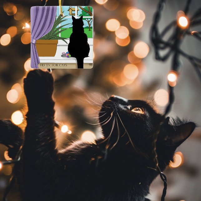 Black Cat Looking Out Window Ceramic Ornament (Creator Uploaded)