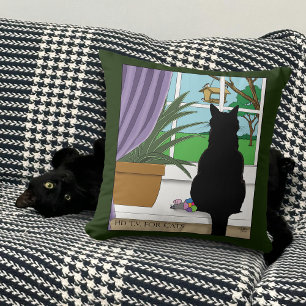 Black Cat Looking Out Window Cushion
