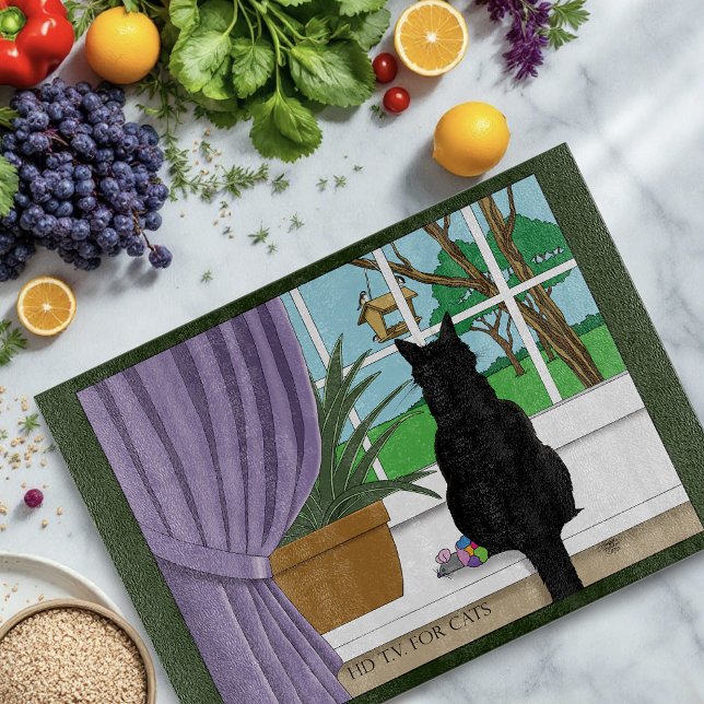 Black Cat Looking Out Window Cutting Board (Creator Uploaded)