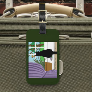 Black Cat Looking Out Window Luggage Tag
