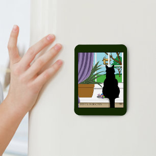 Black Cat Looking Out Window Magnet