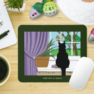 Black Cat Looking Out Window Mouse Pad