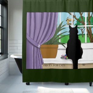 Black Cat Looking Out Window Shower Curtain