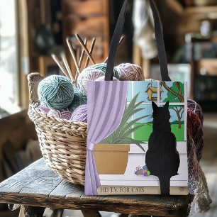 Black Cat Looking Out Window Tote Bag