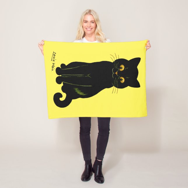 Black cat, Louis Wain Fleece Blanket (In Situ)