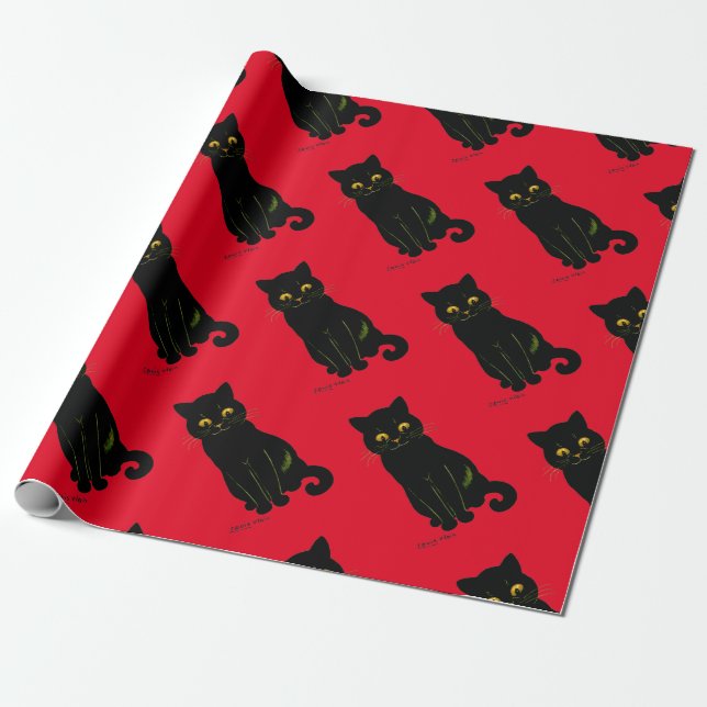 Black cat, Louis Wain Wrapping Paper (Unrolled)