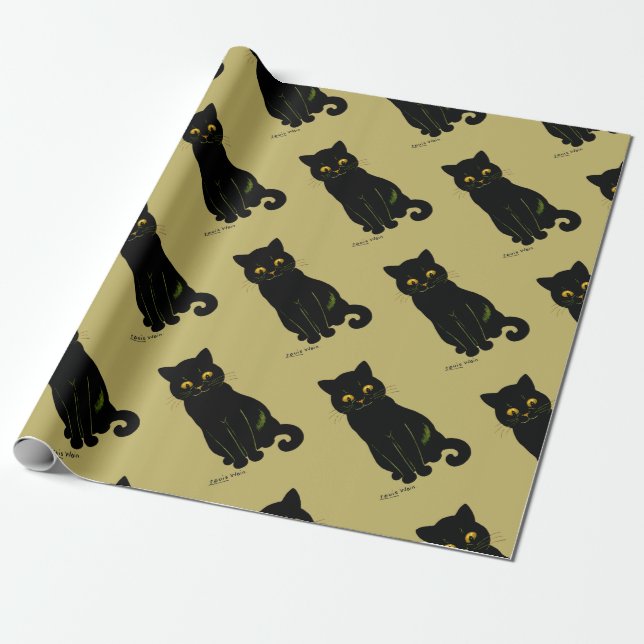 Black cat, Louis Wain Wrapping Paper (Unrolled)