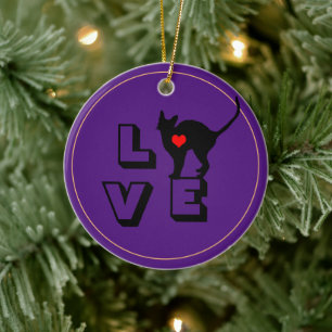 Black Cat & LOVE animals, cat lady  /Christmas Ceramic Tree Decoration