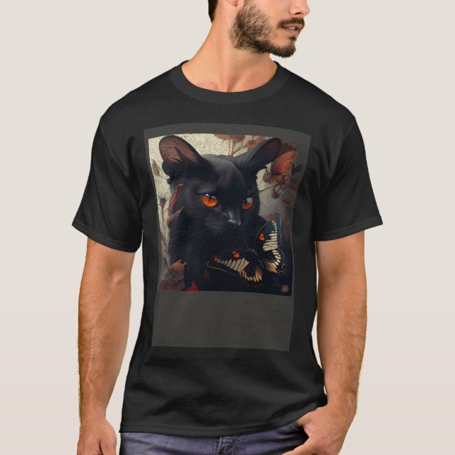Black Cat Love Butterfly T-Shirt (Front)