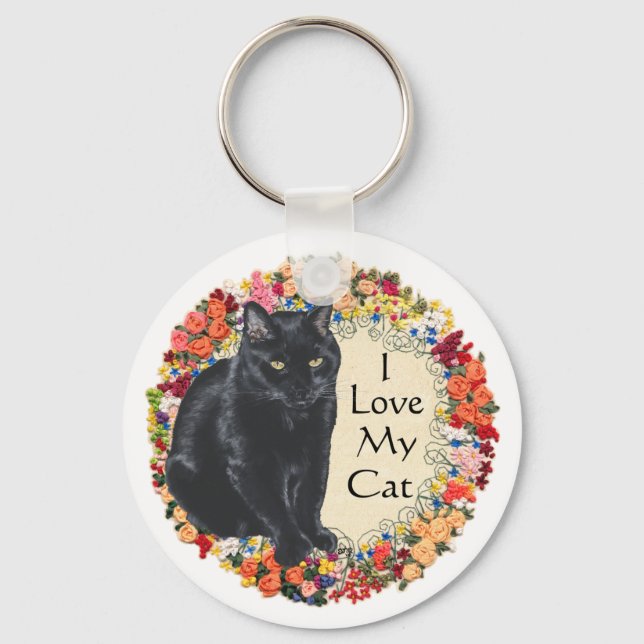 Black Cat Love Key Ring (Front)