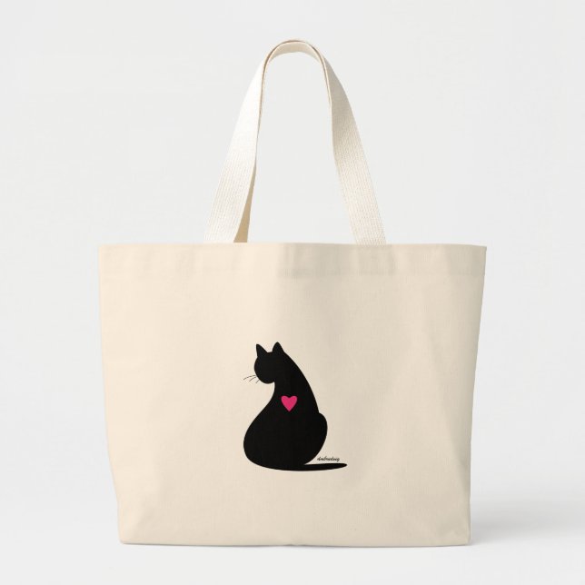 Black Cat Love Large Tote Bag (Front)