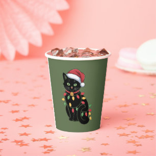 Black Cat Lover Christmas Kitten Gift Cat Mum Xmas Paper Cups
