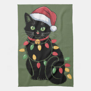 Black Cat Lover Christmas Kitten Gift Cat Mum Xmas Tea Towel