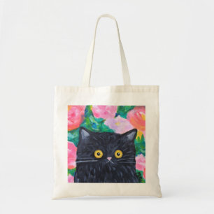 Black Cat Lover Cute Floral Cat Folk Art Cat gift Tote Bag