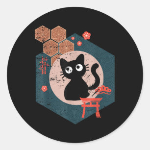 Black Cat Lover Japanese Kitten Anime Tokyo Otaku Classic Round Sticker