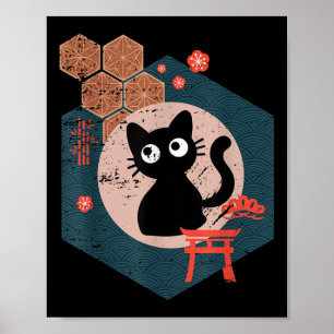 Black Cat Lover Japanese Kitten Anime Tokyo Otaku  Poster