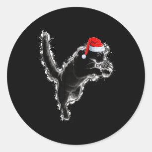 Black Cat Lover Xmas Holiday Santa Hat Black Cat C Classic Round Sticker