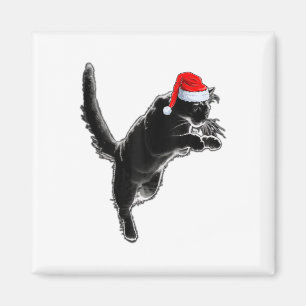 Black Cat Lover Xmas Holiday Santa Hat Black Cat C Magnet