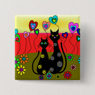 Black Cat Lovers Art Gifts 15 Cm Square Badge