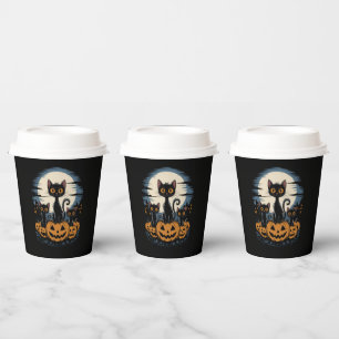 Black Cat Lovers Halloween Starry Night Van Gogh Paper Cups