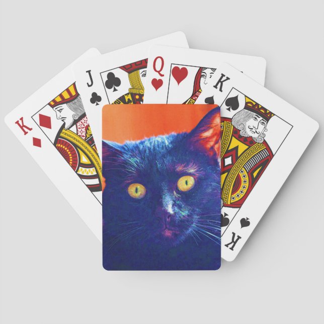 Black Cat Lucky Feline Cat Art Playing Cards (Back)