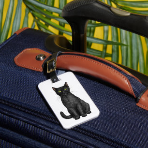 Black cat luggage tag