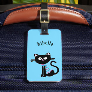 black cat  luggage tag