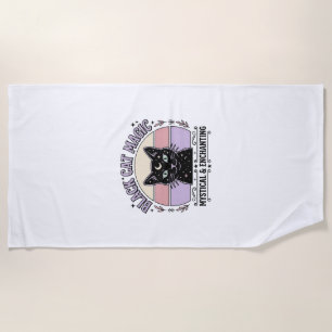 Black Cat Magic Cat Black Cat Vintage Vector Art S Beach Towel