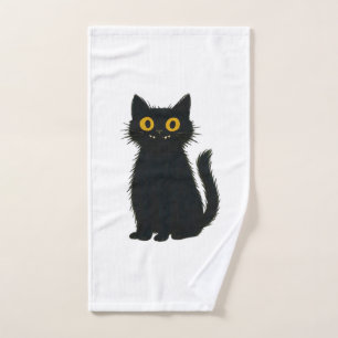 Black Cat Magic � Cute Halloween & Mystic Cat Art Hand Towel
