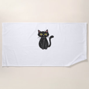 Black Cat Magic – Cute & Spooky Halloween Cat Art  Beach Towel