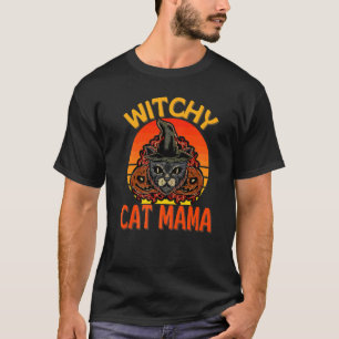 Black Cat Mama Halloween Witchcraft Cat Witch Pump T-Shirt