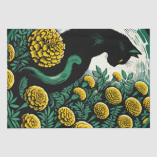 Black Cat marigold Art Black Cats Artwork          Tissue Paper
