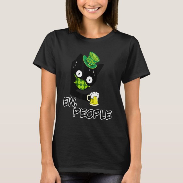 Black Cat Mask with Green Beer St Patricks Day Tee (Front)