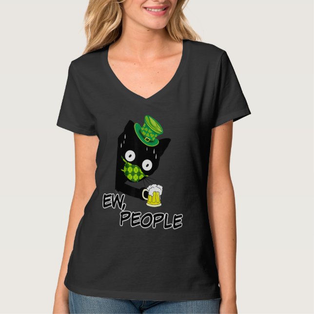 Black Cat Mask with Green Beer St Patricks Day Tee (Front)